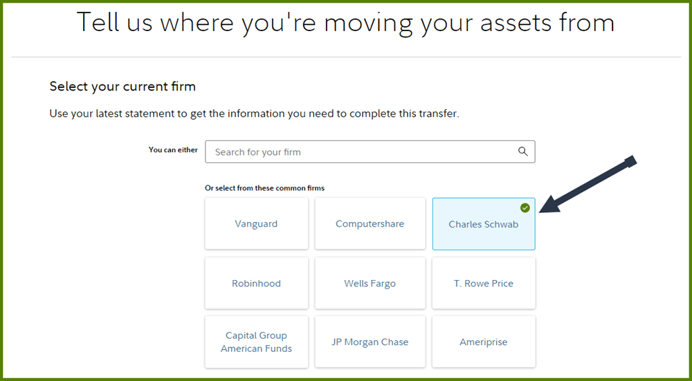 charles schwab to fidelity selection